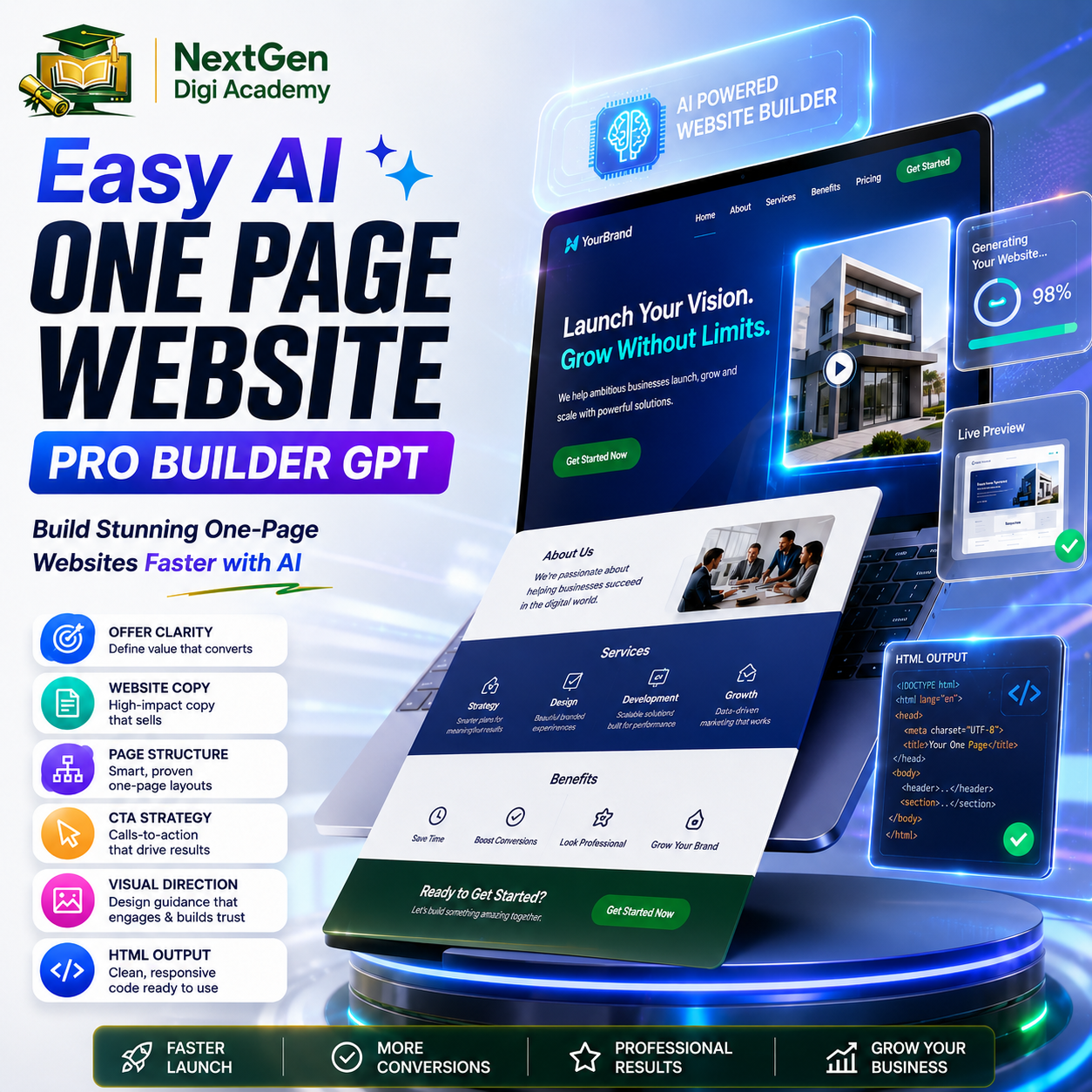 Easy AI One Page Website Pro Builder GPT promotional graphic